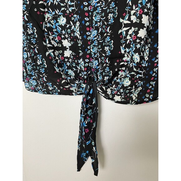Farktop Women's Floral Blouse V Neck Tie Chiffon Shirt Size M Black Boho - Picture 11 of 11